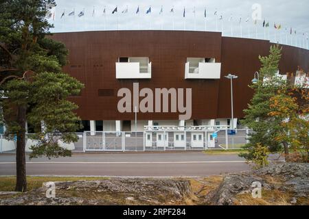 Helsinki Olympiastadion Ostwand im Sommer. Helsinki, Finnland. Juli 2023. Stockfoto