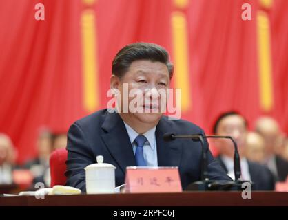 190920 -- PEKING, 20. September 2019 -- der chinesische Präsident Xi Jinping, ebenfalls Generalsekretär des Zentralkomitees der Kommunistischen Partei Chinas und Vorsitzender der Zentralen Militärkommission, spricht auf der Zentralen Konferenz über die politische Beratungskonferenz des chinesischen Volkes, CPPCC-Arbeit, das ist auch der 70. Jahrestag des CPPCC in Peking, der Hauptstadt Chinas, am 20. September 2019. CHINA-PEKING-XI JINPING-CPPCC-ZENTRALE KONFERENZ-JAHRESTAG CN DINGXLIN PUBLICATIONXNOTXINXCHN Stockfoto