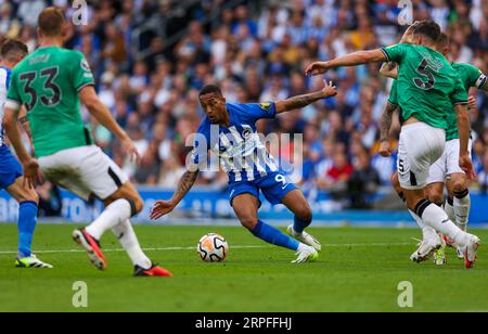 Joao Pedro von Brighton und Hove Albion im Spiel der Premier League bei AMEX, Brighton und Hove. Bilddatum: Samstag, 2. September 2023. Stockfoto