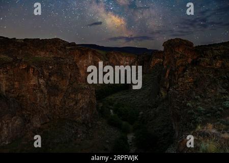 Die Milchstraße ragt über dem Succor Creek Canyon in den USA hoch Stockfoto