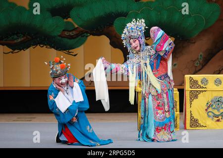 191002 -- TOKIO, 2. Oktober 2019 -- Künstler führen Peking Opera die betrunkene Schönheit anlässlich des 100. Jahrestages des Besuchs der chinesischen Theaterlegende Mei Lanfang in Japan in Tokio, der Hauptstadt Japans, am 2. Oktober 2019 auf. Mei war einer der angesehensten chinesischen Künstler des 20. Jahrhunderts und Schöpfer des Mei-Schulstils der Peking-Oper. JAPAN-TOKIO-MEI LANFANG S VISIT- JUBILÄUM MAXCAORAN PUBLICATIONXNOTXINXCHN Stockfoto