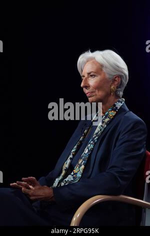 191008 -- WASHINGTON, 8. Oktober 2019 -- Christine Lagarde, ehemalige Geschäftsführerin des Internationalen Währungsfonds IWF, spricht während eines Interviews mit Xinhua in Washington D.C., USA, am 19. September 2019. Interview: Der ehemalige IWF-Chef Lagarde ruft zu einem neuen Multilateralismus auf: U.S.-WASHINGTON-CHRISTINE LAGARDE-INTERVIEW LiuxJie PUBLICATIONxNOTxINxCHN Stockfoto