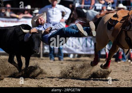 191014 -- PEKING, 14. Oktober 2019 -- Ein Cowboy spielt beim San Dimas Charity Pro Rodeo in San Dimas, Los Angeles, USA, 12. Oktober, 2019. Foto von /Xinhua XINHUA FOTOS DES TAGES QianxWeizhong PUBLICATIONxNOTxINxCHN Stockfoto