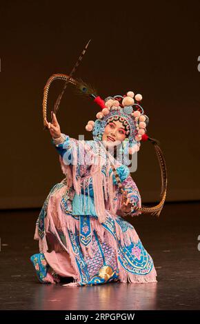 191020 -- NEW YORK, 20. Oktober 2019 -- Ein Lehrer des Confucius Institute of Chinese Opera CICO der State University of New York SUNY in Binghamton spielt während einer Veranstaltung zum 10. Jahrestag des CICO in Binghamton, USA, am 18. Oktober 2019. 2019 Nobelpreisträger schließt sich der Feierlichkeit des SUNY Chinese Opera Institute an. U.S.-BINGHAMTON-SUNY-CICO-CELEBRATION Xinhua PUBLICATIONxNOTxINxCHN Stockfoto