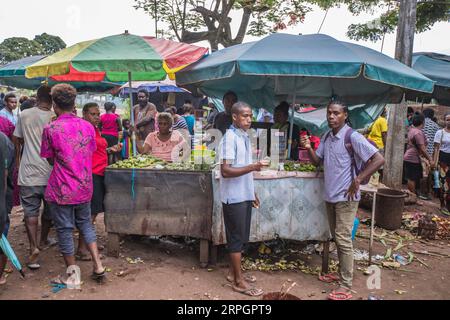 191020 -- SALOMONEN, 20. Oktober 2019 -- Männer kauen Betelnüsse auf dem Markt in Honiara, Salomonen, 13. Oktober 2019. Foto von /Xinhua SALOMONEN-SCHNAPPSCHÜSSE ZhuxHongye PUBLICATIONxNOTxINxCHN Stockfoto