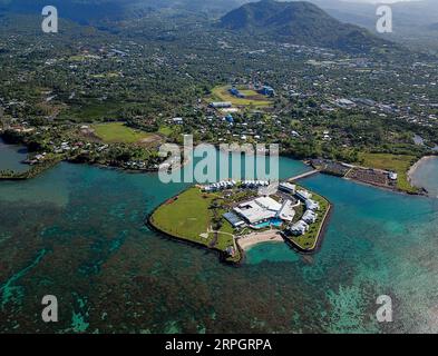 191021 -- APIA, 21. Oktober 2019 -- Luftaufnahme vom 20. Oktober 2019 zeigt Taumeasina Hotel in Samoa. SAMOA-APIA-LANDSCHAFT GuoxLei PUBLICATIONxNOTxINxCHN Stockfoto