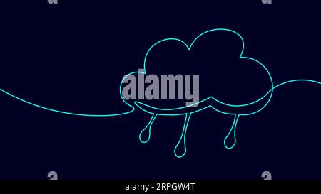 Einzelne durchgehende Linie Kunst regnerische stürmische Wolke. Trauriges, emotional bewölktes Wetter, Lightning Design-Konzept. Einzeilige Skizzenkontur, Vektorillustration dra Stock Vektor