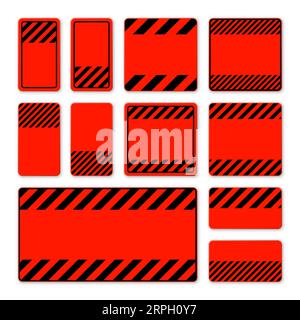 Verschiedene leere rote Warnschilder mit diagonalen Linien. Achtung-, Gefahr- oder Vorsichtshinweis, Baustellenbeschilderung. Realistisches Hinweisschild, Warnung Stock Vektor