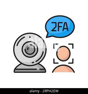 2FA zwei-Faktor-Verifizierung an der Kamera, Farbsymbol für Gesichtsprüfung. Vector sichere Passwortverifizierung mit zwei-Faktor-Authentifizierung und Face-ID-Scan Stock Vektor