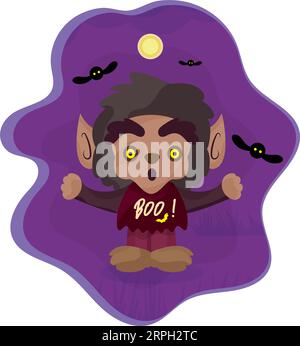 Isolierte niedliche männliche Figur auf Werwolf Kostüm Halloween Poster Vektor Stock Vektor