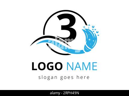 Design-Vorlage für das Logo des Reinigungsdienstes „Letter 3“ Stock Vektor