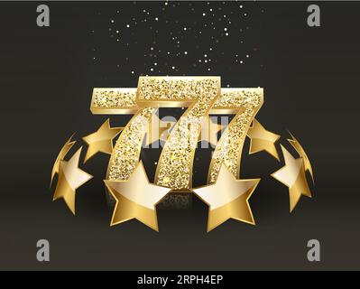 Drei golden glitzernde Siebener auf schwarzem Hintergrund. Luxus-Casino-Banner Big Win Slots 777 . Vektorgrafik Stock Vektor