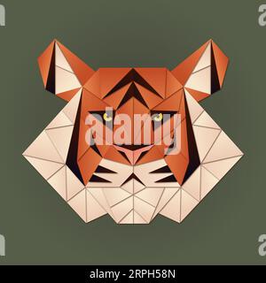 Tiger. Vektorillustration im Origami-Stil. Niedrige Poly-Bauweise. Neujahrssymbol 2034. Tigerkopf für Banner, Poster im geometrischen Papierschnitt. Stock Vektor