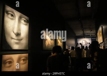 191031 -- SAO PAULO, 31. Oktober 2019 Xinhua -- die Besucher besuchen die Pressevorschau der Ausstellung Leonardo da Vinci - 500 Years of a Genius at MIS Experience in Sao Paulo, Brasilien, 30. Oktober 2019. Die Ausstellung ist ein eindringliches Erlebnis, das in 18 Themenbereichen präsentiert wird und vom 2. November bis 1. März 2020 für die Öffentlichkeit zugänglich ist. Xinhua/Rahel Patrasso BRAZIL-SAO PAULO-AUSSTELLUNG CN PUBLICATIONxNOTxINxCHN Stockfoto