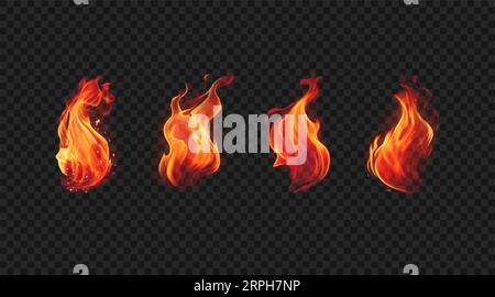 Packung mit vektorrealistischen brennenden Flammen in verschiedenen Formen Stock Vektor
