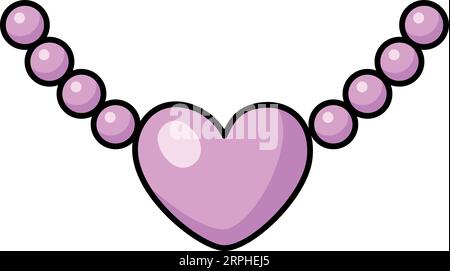 Mädchenhafte Halskette mit rosa Herzen. Schmuckcartoonsymbol Stock Vektor