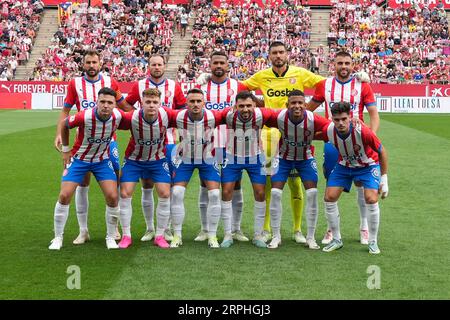 Girona, Spanien. September 2023. Die Girona FC-Mannschaftsgruppe spielte während des La Liga EA Sports-Spiels zwischen Girona FC und UD Las Palmas am 3. September 2023 im Montilivi-Stadion in Girona, Spanien. (Foto: Sergio Ruiz/PRESSINPHOTO) Credit: PRESSINPHOTO SPORTS AGENCY/Alamy Live News Stockfoto