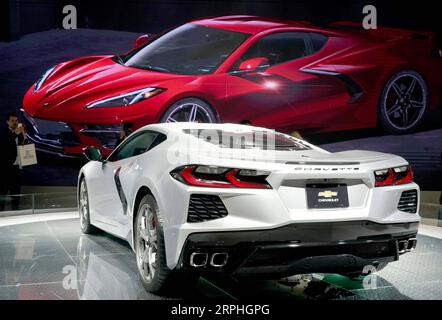 191108 -- SHANGHAI, 8. November 2019 -- Besucher schauen sich einen Chevrolet Corvette Stingray von General Motors auf der Automobilausstellung während der zweiten China International Import Expo CIIE in Shanghai, Ostchina, 8. November 2019 an. Automobilaussteller stellen während der zweiten CIIE eine Reihe neuester Fahrzeuge und Technologien vor, wobei die Hauptschwerpunkte Konzeptfahrzeuge, intelligente Fahrzeuge sowie Fahrzeuge mit neuer Energie, darunter Fahrzeuge mit Elektro- und Wasserstoffbrennstoffzellen, sind. CIIECHINA-SHANGHAI-CIIE-AUTOMOBILAUSSTELLUNG CN CHENXJIANLI PUBLICATIONXNOTXINXCHN Stockfoto