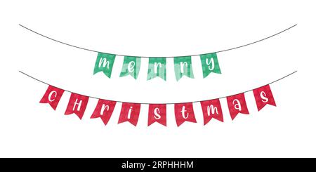 Frohe Weihnachten festliche Flaggen. Weihnachtsgirlande Vektor-Illustration. Dezember 25 dekorative Weihnachtsbunte isoliert auf weißem Hintergrund Stock Vektor