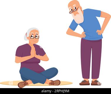 Old People Workout. Glückliche Senioren trainieren gemeinsam Stock Vektor