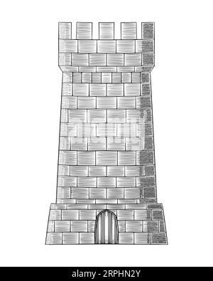 Turm Festung Schloss, Vintage Gravur Zeichnung Stil Vektor-Illustration Stock Vektor