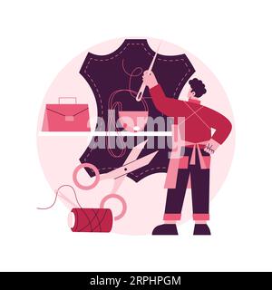 Leder Handwerk abstrakt Konzept Vektor Illustration. Handgemachtes Produkt, echte Lederbekleidung, Designer-Taschen und -Schuhe, handgefertigte Waren, Online-Shop, selbstgemachte Artikel abstrakte Metapher. Stock Vektor