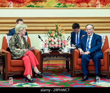 191118 -- PEKING, 18. November 2019 -- der chinesische Vizepräsident Wang Qishan trifft sich mit Prinzessin Astrid von Belgien in Peking, der Hauptstadt Chinas, am 18. November 2019. CHINA-BEIJING-WANG QISHAN-BELGIUM-PRINCESS-MEETING CN GAOXJIE PUBLICATIONXNOTXINXCHN Stockfoto