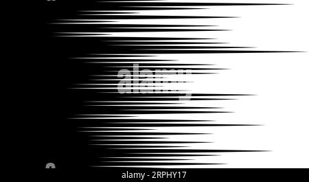 Gerade Geschwindigkeitslinien, die sich wiederholen. Horizontaler Farbverlauf mit schwarzen und weißen Streifen. Abstrakte Textur mit schnellem Effekt. Comic-Cartoon-Rays- und -Beams-Tapete. Vektorhintergrund Stock Vektor