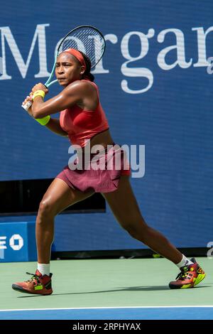 Coco Gauff (USA) nahm an der Women's Singles Round 2 beim US Open Tennis 2023 Teil. Stockfoto