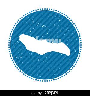 Gestreifter Retro-Reiseaufkleber auf Saona Island. Abzeichen mit Karte, Vektorillustration. Stock Vektor