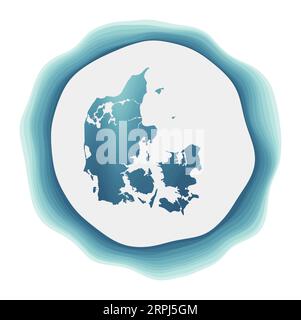 Dänemark Logo. Abzeichen des Landes. Mehrschichtiges kreisförmiges Schild um die dänische Grenzform. Attraktive Vektorillustration. Stock Vektor