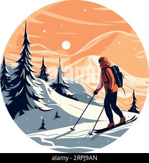 Mann fährt im Winter über weiß Stock Vektor