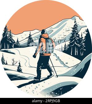 Eine Person, die auf einer weißen Berghänge Ski fährt Stock Vektor