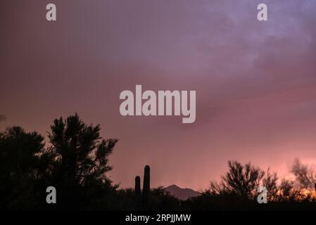 Sturmwolken ziehen bei Sonnenuntergang ein Stockfoto