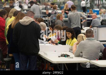 191213 -- LONDON, 13. Dezember 2019 -- Personalabstimmungen für die Parlamentswahlen an der Brunel University in Uxbridge, London, Großbritannien, 12. Dezember 2019. Eine Ausstiegsumfrage, die veröffentlicht wurde, nachdem die Abstimmung bei den britischen Wahlen am Donnerstagabend geschlossen wurde, deutet darauf hin, dass die Konservativen auf dem Weg sind, eine massive parlamentarische Mehrheit zu gewinnen. Foto von Ray Tang/Xinhua GROSSBRITANNIEN-LONDON-GENERAL ELECTION-VOTES COUNT HanxYan PUBLICATIONxNOTxINxCHN Stockfoto