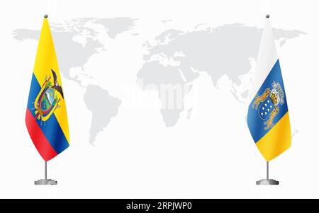 Ecuador und Kanarische Inseln Flaggen für offizielles Treffen vor dem Hintergrund der Weltkarte. Stock Vektor