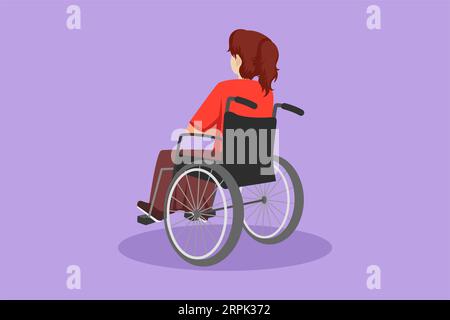 Flaches Grafikdesign mit Rückansicht einer einsamen alten Frau, die auf einem Rollstuhl sitzt und draußen auf ferne, trockene Herbstblätter schaut. Einsam, verlassen, des Stockfoto