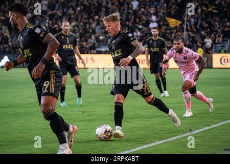 LAFC-Mittelfeldspieler Mateusz Bogusz (19) während eines MLS-Spiels gegen Inter Miami, Sonntag, 3. September 2023, im BMO-Stadion in Los Angeles, CA. Inter M Stockfoto