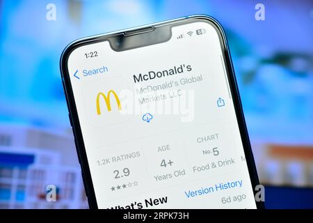 Delhi, Indien 4. September 2023:- McDonald-App auf Smartphone Stockfoto