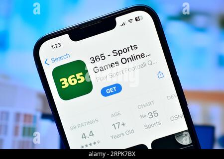 Delhi, Indien 4. September 2023:- Online-Wetten App 365 Sport auf Smartphone Stockfoto