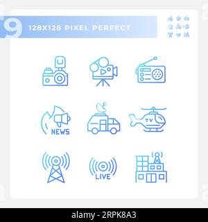 Pixel Perfect Gradient Journalismus Symbole Stock Vektor