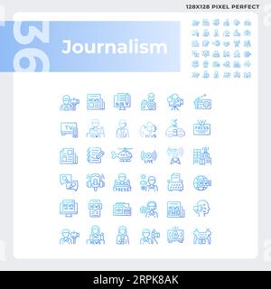 Pixel Perfect Gradient Journalismus Symbole gesetzt Stock Vektor