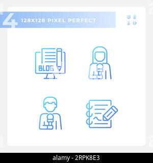 Pixel Perfect Gradient Journalismus Symbole gesetzt Stock Vektor