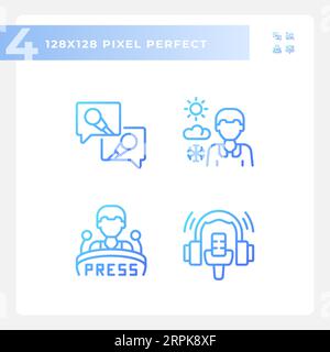 Pixel Perfect Gradient Journalism-Liniensymbole festgelegt Stock Vektor