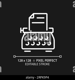 Anpassbares 2D-Symbol für dünne, lineare weiße Schreibmaschine Stock Vektor