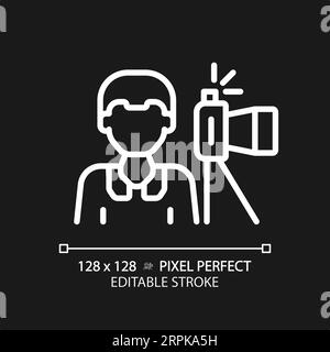 Anpassbares 2D-Symbol für dünne, lineare, weiße Fotojournalisten Stock Vektor