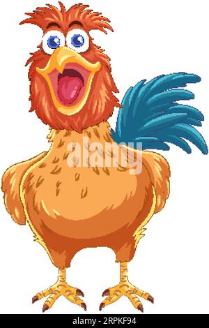 Ein fröhliches Comic-Huhn mit braunen Federn, isoliert auf weißem Hintergrund Stock Vektor