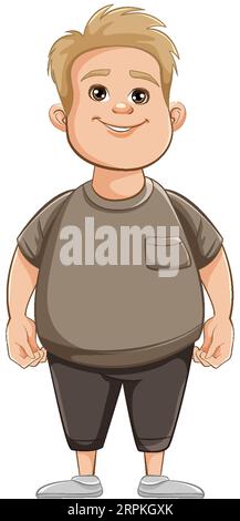 Eine fröhliche Karikaturillustration eines molligen Teenagers, der ein T-Shirt trägt Stock Vektor