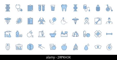 Medizinische Vektorsymbole Gesetzt. Liniensymbole, Zeichen und Symbole im Outline Design Medizin und Gesundheitswesen mit Elementen für mobile Konzepte und Web Apps. Coll Stock Vektor