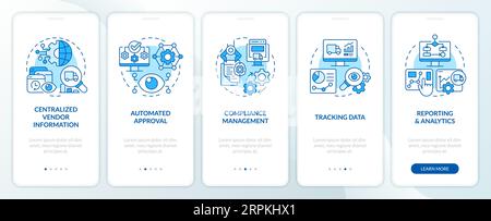 Einführung in die Lieferantenverwaltung mit blauen Symbolen Stock Vektor